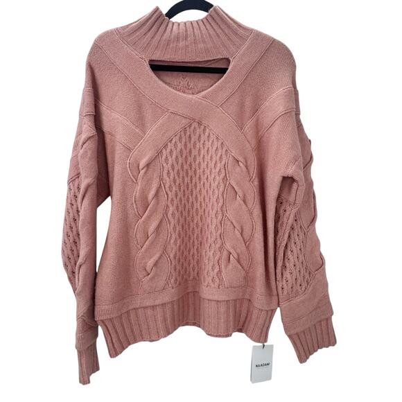 Naadam Oversized Cable-Knit Pullover Sweater Long Sleeve In Multi Size M NWT - Picture 8 of 11